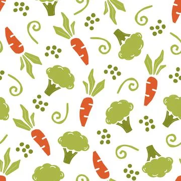 Seamless pattern of simple broccoli, carrot Illustrazione stock