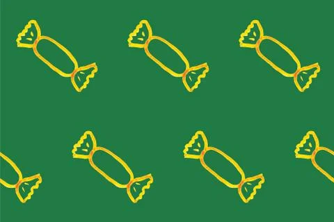 Seamless pattern with simple candy. Yellow picture on green board Stock-Illustration