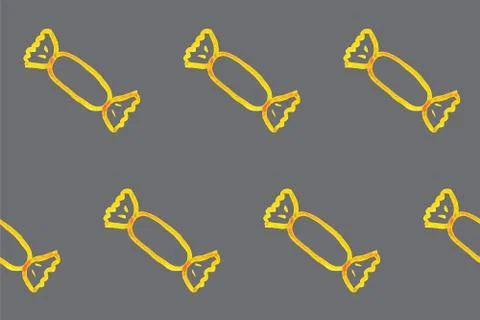 Seamless pattern with simple candy. Yellow picture on grey board Stock Illustration