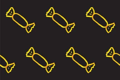 Seamless pattern with simple candy. Yellow picture on black board Stock Illustration