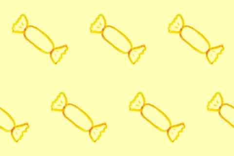 Seamless pattern with simple candy. Yellow picture on creamy board. Doodle Stock Illustration