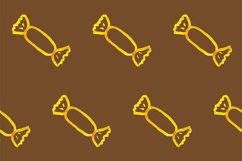 Seamless pattern with simple candy. Yellow picture on brown board. Doodle ill Stock Illustration