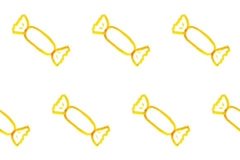 Seamless pattern with simple candy. Yellow picture on white board. Doodle Stock-Illustration