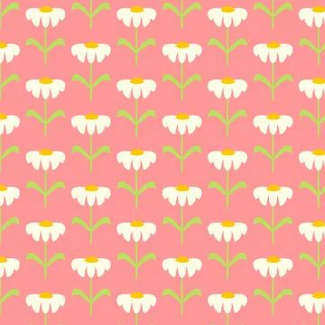 Seamless pattern with simple daisies for printing on fabric and wrapping paper. Illustrazione stock