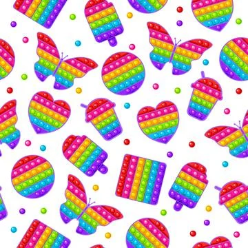 Seamless pattern, simple dimple of rainbow color on a white background. Stock Illustration