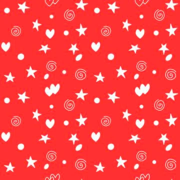 Seamless pattern of simple elements stars hearts points circles rounds rings  Stock Illustration