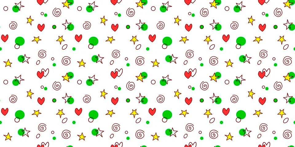 Seamless pattern of simple elements stars hearts points circles rounds rings  Illustrazione stock