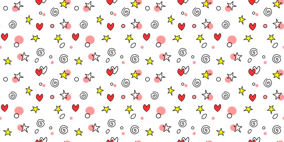 Seamless pattern of simple elements stars hearts points circles rounds rings  Illustrazione stock
