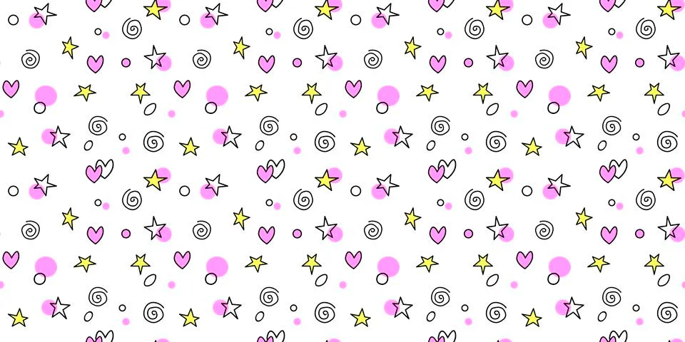 Seamless pattern of simple elements stars hearts points circles rounds rings  Illustrazione stock