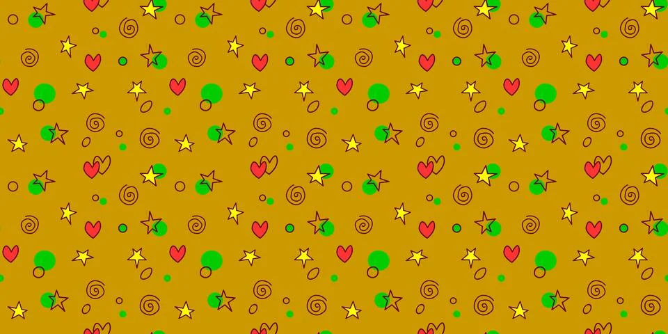 Seamless pattern of simple elements stars hearts points circles rounds rings  Illustrazione stock
