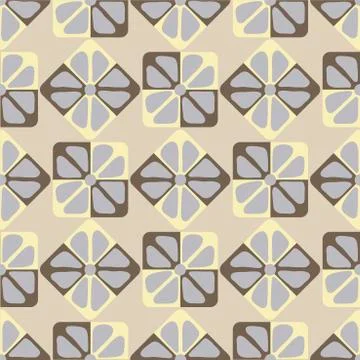 Seamless pattern with Simple flat flowers in squares, elegant pastel colors Stock Illustration