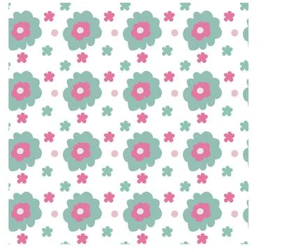 Seamless pattern of simple flowers and plant elements. Vector illustration in Stock Illustration