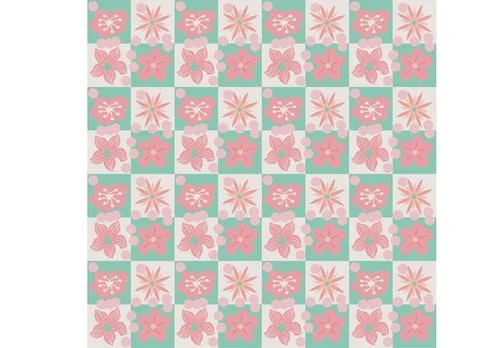 Seamless pattern of simple flowers and plant elements. Vector illustration in Stock Illustration