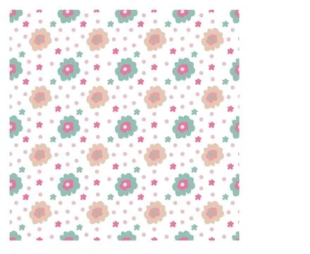 Seamless pattern of simple flowers and plant elements. Vector illustration in Stock Illustration