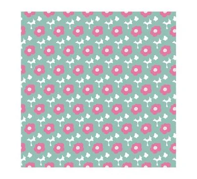 Seamless pattern of simple flowers and plant elements. Vector illustration in Stock Illustration