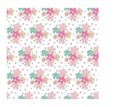 Seamless pattern of simple flowers and plant elements. Vector illustration in Stock Illustration