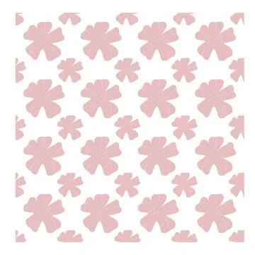 Seamless pattern of simple flowers and plant elements. Vector illustration in Stock Illustration