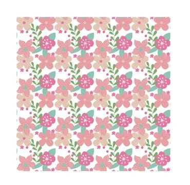 Seamless pattern of simple flowers and plant elements. Vector illustration .. Stock Illustration