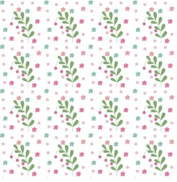 Seamless pattern of simple flowers and plant elements. Vector illustration in Stock Illustration