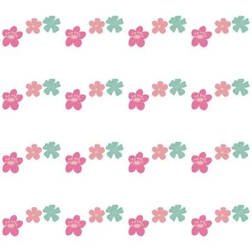 Seamless pattern of simple flowers and plant elements. Vector illustration in Stock Illustration