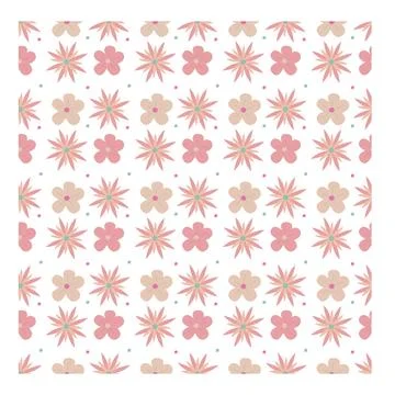 Seamless pattern of simple flowers and plant elements. Vector illustration in Stock Illustration