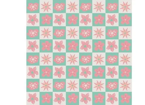 Seamless pattern of simple flowers and plant elements. Vector illustration in 스톡 일러스트