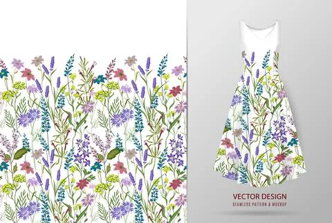 Seamless pattern. Simple flowers. Bouquets of wildflowers. Flower meadow. Hand Illustrazione stock