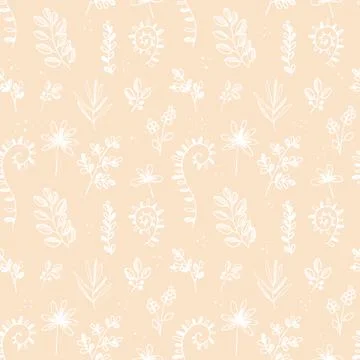 Seamless pattern with simple flowers twigs leaves. イラスト素材