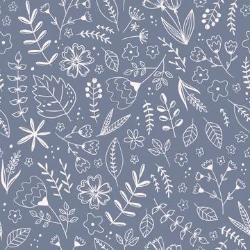 Seamless pattern with simple flowers, twigs イラスト素材
