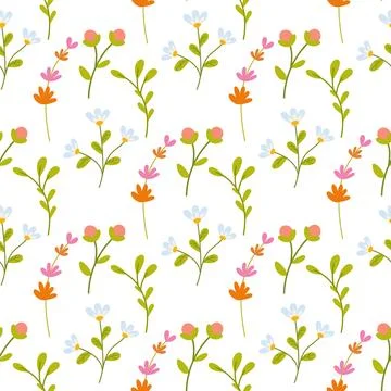Seamless pattern of simple flowers. White background. Vector illustration Illustrazione stock
