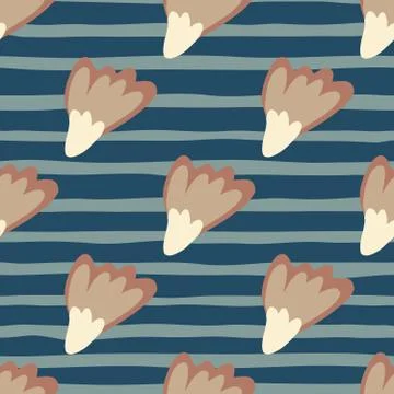 Seamless pattern with simple geometric flowers on stripes background. Abstrac Stock Illustration