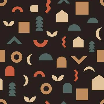 Seamless pattern of simple geometric shapes on a dark background. Illustrazione stock