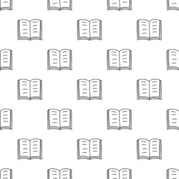 Seamless pattern from simple hand drawn open book doodle. Isolated on white b Stock Illustration