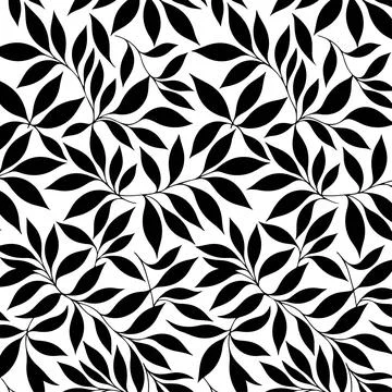 Seamless pattern of simple leaves in black and white, perfect for fabric, w.. Illustrazione stock