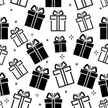 Seamless pattern of simple line gift boxes. Vector illustration Illustrazione stock