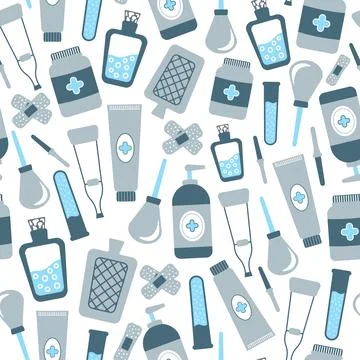 Seamless pattern with simple medical tools on white background for print or Illustrazione stock