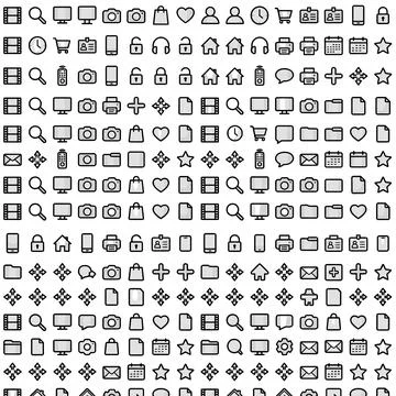 Seamless pattern of simple outline icons for web and mobile design, featuri.. Illustrazione stock