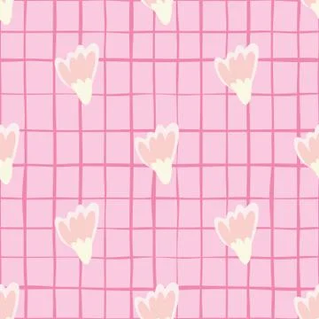 Seamless pattern with simple pink geometric flowers. Abstract floral wallpape Stock Illustration