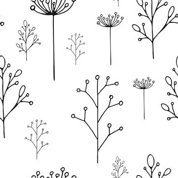 Seamless pattern with simple Plant elements isolated on a white background. Stock Illustration