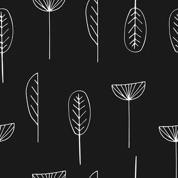 Seamless pattern with simple Plant elements isolated on a black background. Illustrazione stock