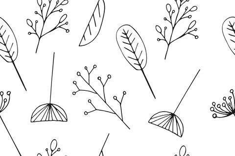 Seamless Pattern with simple Plant elements isolated on a white background. Illustrazione stock
