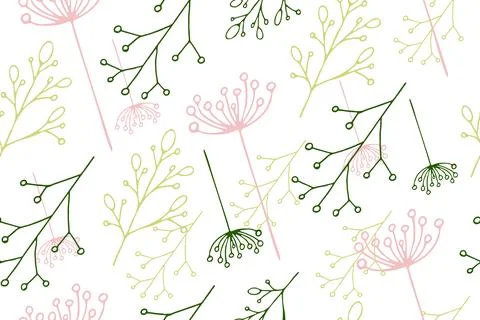 Seamless Pattern with simple Plant elements. Colorful linear plants isolated. 스톡 일러스트