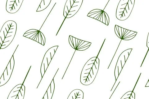 Seamless Pattern with simple Plant elements, isolated on a white background. Stock Illustration