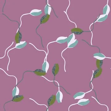 Seamless pattern with simple poppy bud flower shapes. Pastel purple backgroun Stock Illustration