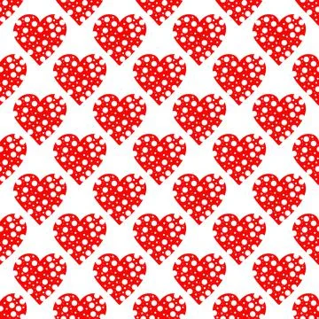 Seamless pattern of simple red hearts in doodle style Stock Illustration