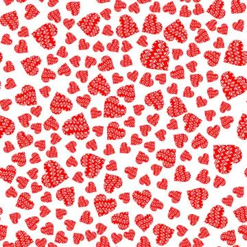 Seamless pattern of simple red hearts of different sizes Stock Illustration