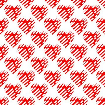 Seamless pattern of simple red hearts in doodle style Stock Illustration
