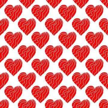 Seamless pattern of simple red hearts in doodle style Stock Illustration
