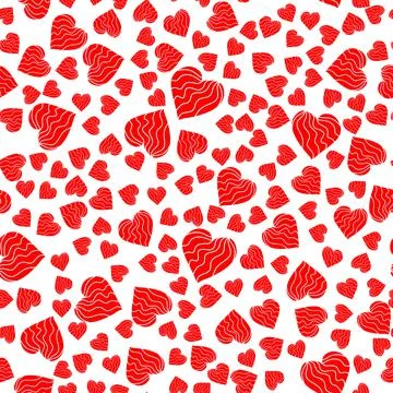 Seamless pattern of simple red hearts of different sizes Stock Illustration