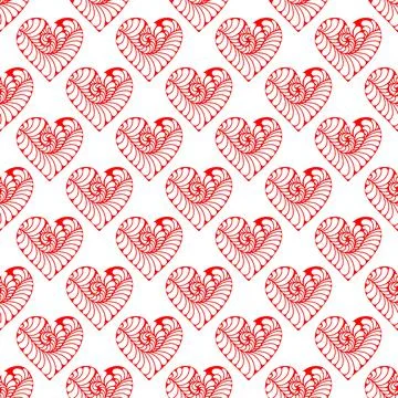 Seamless pattern of simple red hearts in doodle style Stock Illustration